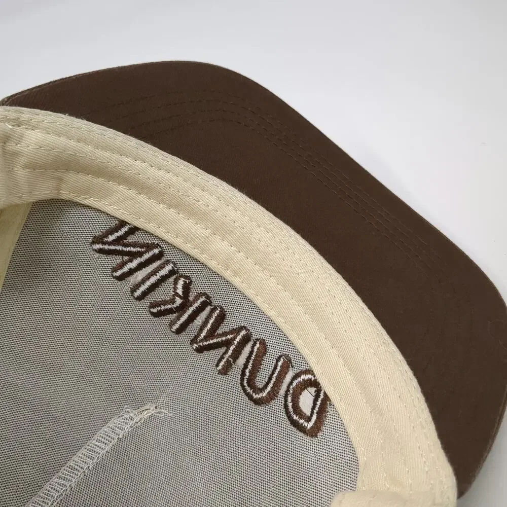 Dunkin' 5 Panel Hat Beige One Size Snapback Upside Down Logo Brown Brim Est 1950